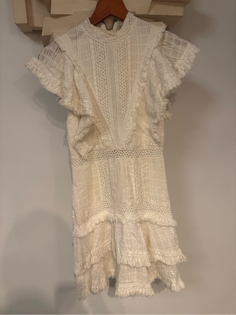 Alice + Olivia Ivory Lace Fringe Midi Dress